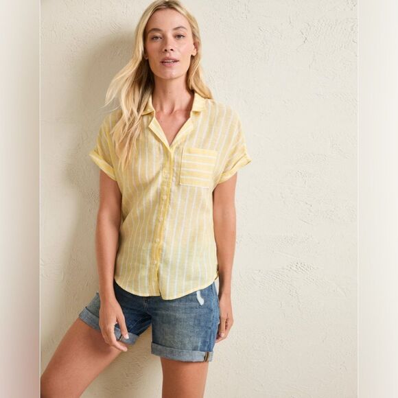 Garnet Hill Short-Sleeve Linen Button-Front Shirt BLUE size 18 NWT in packaging - Picture 3 of 8